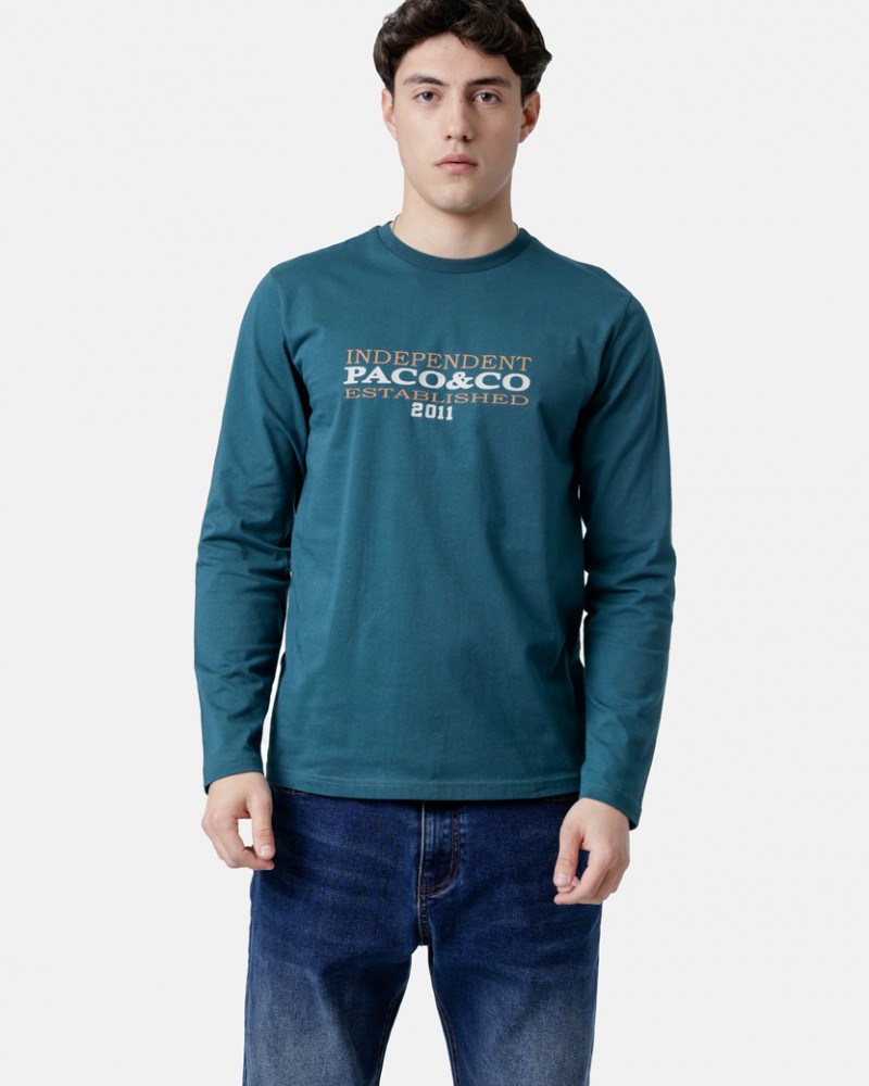 Μπλούζα Μακρυμάνικη T-Shirt Μακό Paco & Co -Πετρόλ- 