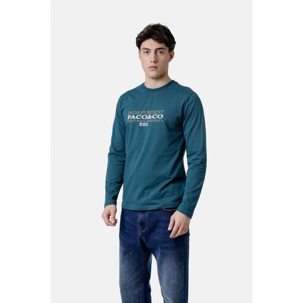Μπλούζα Μακρυμάνικη T-Shirt Μακό Paco & Co -Πετρόλ- 