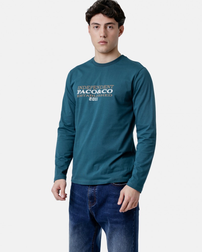 Μπλούζα Μακρυμάνικη T-Shirt Μακό Paco & Co -Πετρόλ- 