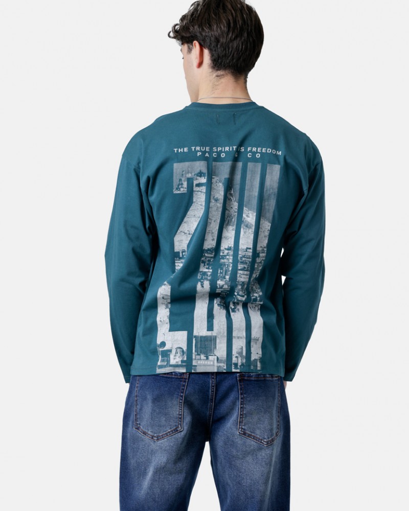 Μπλούζα Μακρυμάνικη T-Shirt Μακό Paco & Co -Πετρόλ- 
