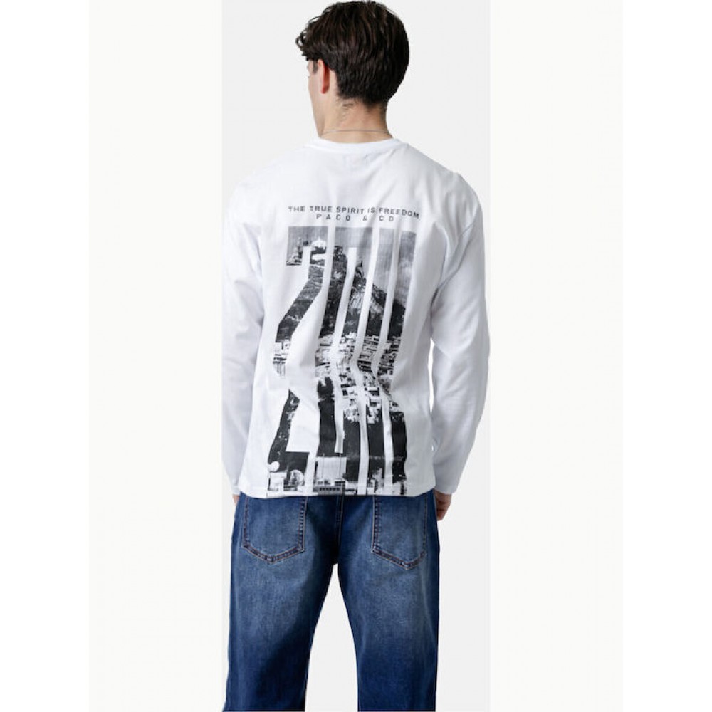 Μπλούζα Μακρυμάνικη T-Shirt Μακό Paco & Co -Λευκό- 