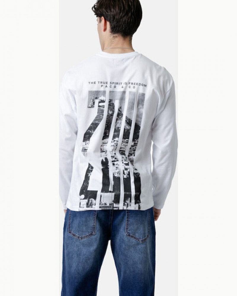 Μπλούζα Μακρυμάνικη T-Shirt Μακό Paco & Co -Λευκό- 