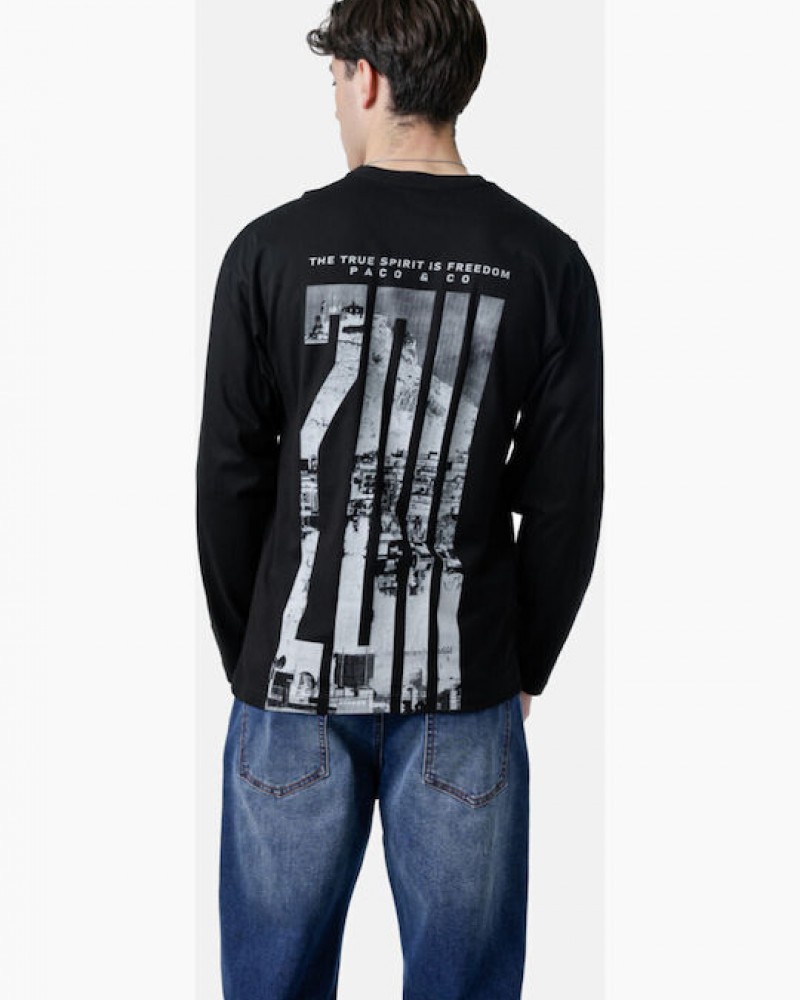 Μπλούζα Μακρυμάνικη T-Shirt Μακό Paco & Co -Μαύρο- 