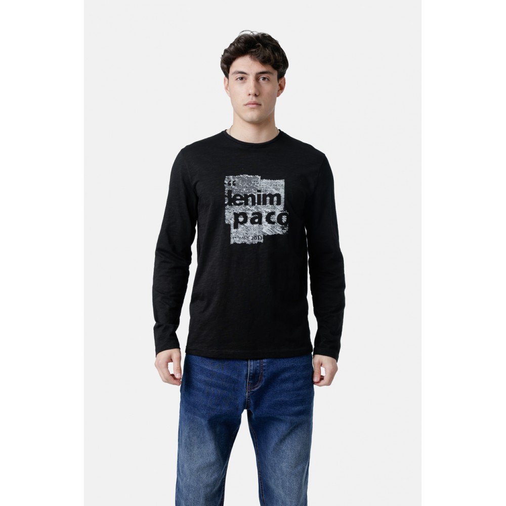 Μπλούζα Μακρυμάνικη T-Shirt Μακό Paco & Co -Μαύρο- 