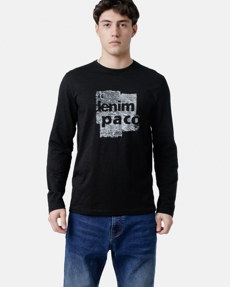 Μπλούζα Μακρυμάνικη T-Shirt Μακό Paco & Co -Μαύρο- 