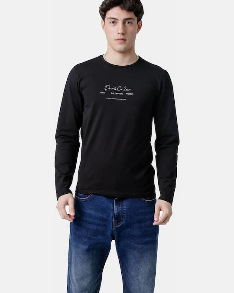 Μπλούζα Μακρυμάνικη T-Shirt Μακό Paco & Co -Μαύρο- 