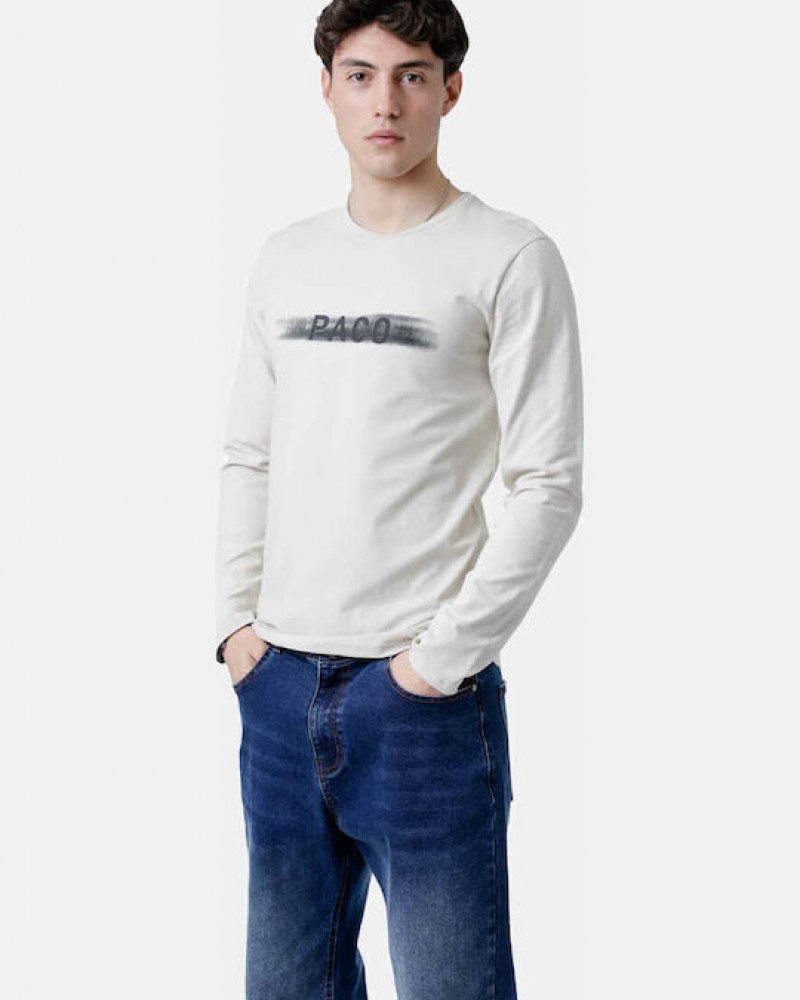 Μπλούζα Μακρυμάνικη T-Shirt Μακό Paco & Co -Εκρού- 