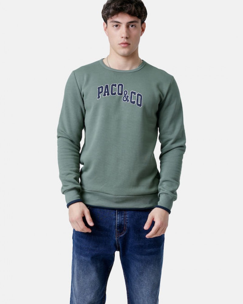 Ανδρική Μπλούζα Φούτερ Με Τύπωμα Logo Paco & Co –Χακί- 