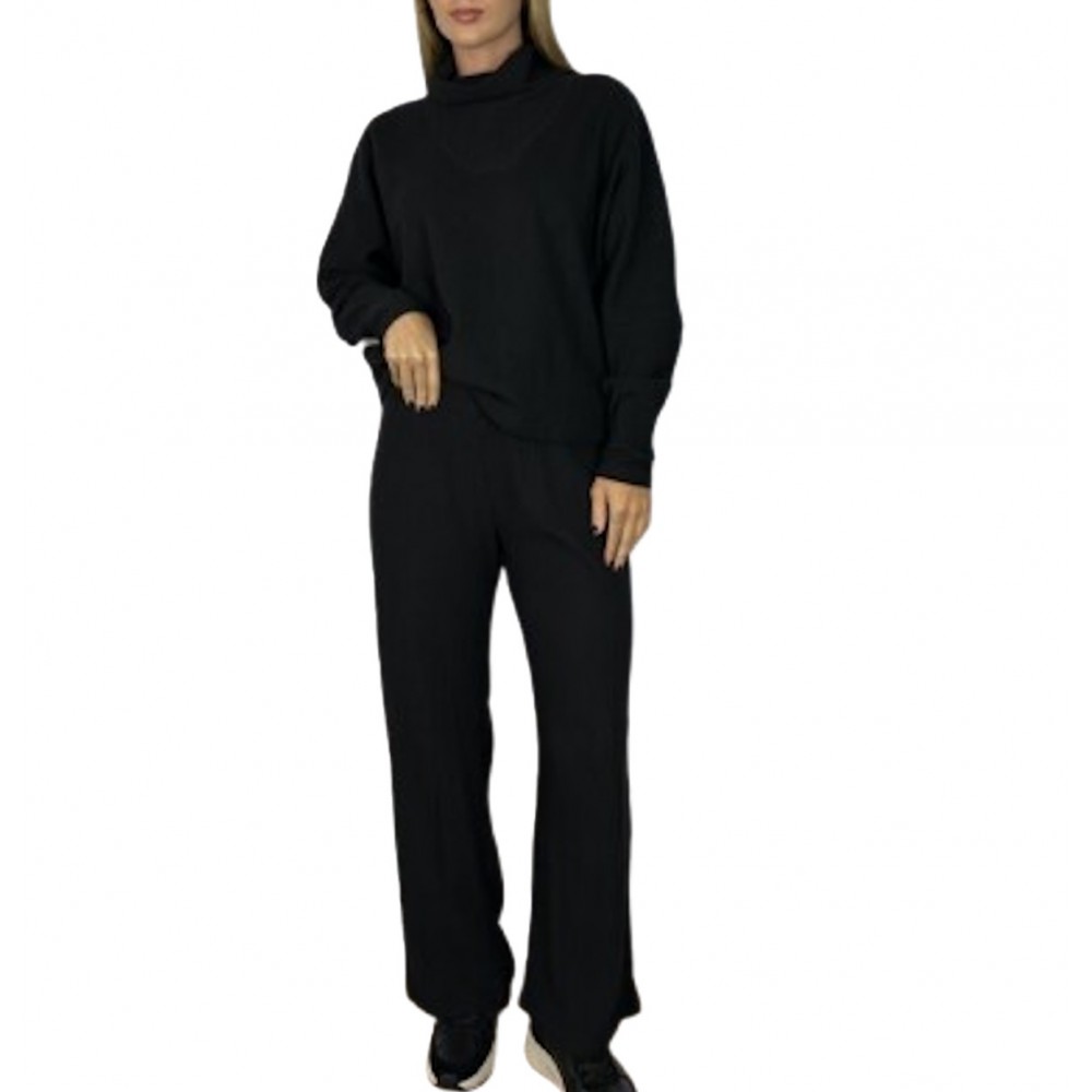 Γυναικείο Πλεκτό Σετ Με Μπλούζα Ζιβάγκο Και Παντελόνι Paco & Co -Μαύρο- 