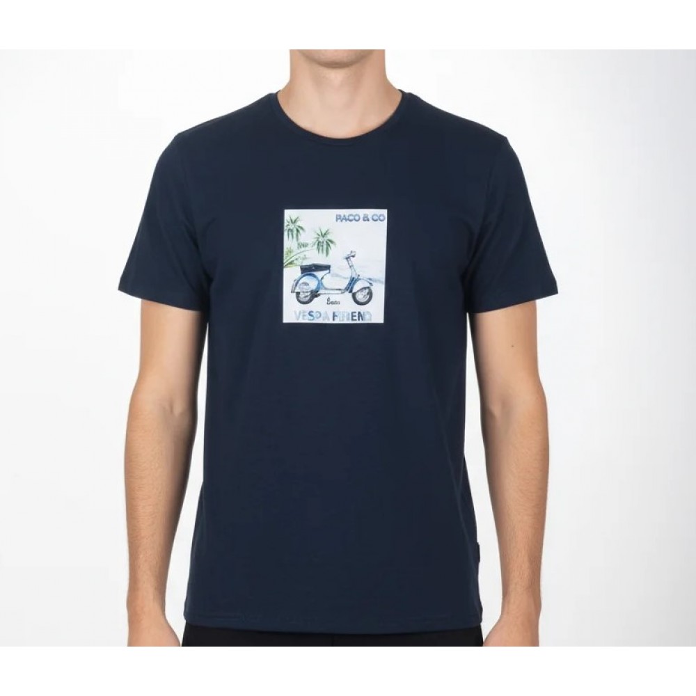 Ανδρική Μακό Μπλούζα T-Shirt Front Print Paco & Co -Μπλε- 2631020