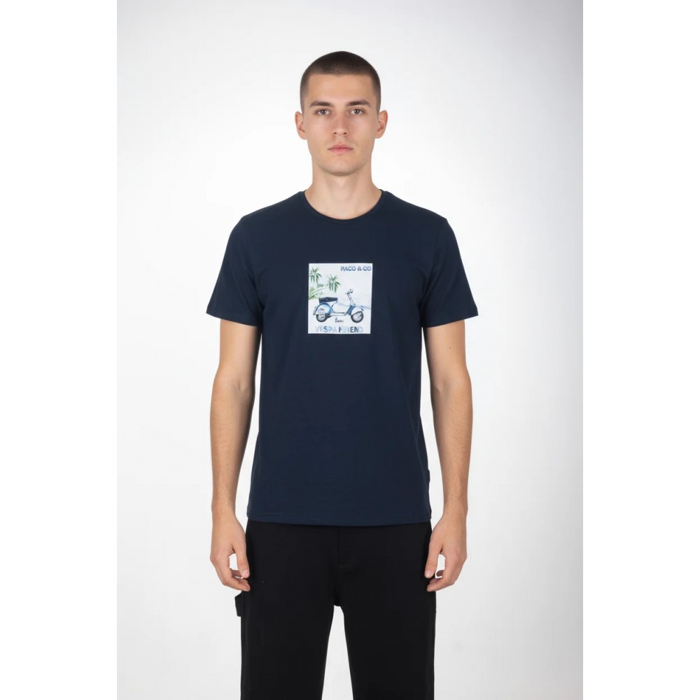 Ανδρική Μακό Μπλούζα T-Shirt Front Print Paco & Co -Μπλε- 2631020