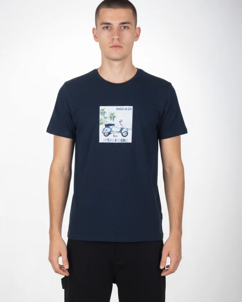 Ανδρική Μακό Μπλούζα T-Shirt Front Print Paco & Co -Μπλε- 