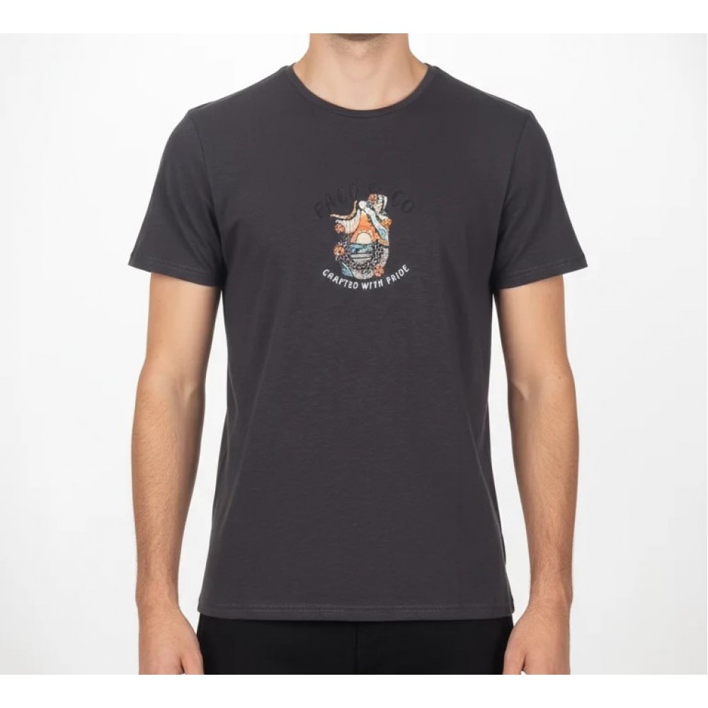 Ανδρική Μακό Μπλούζα T-Shirt Front Print Paco & Co -Ανθρακί- 2631020