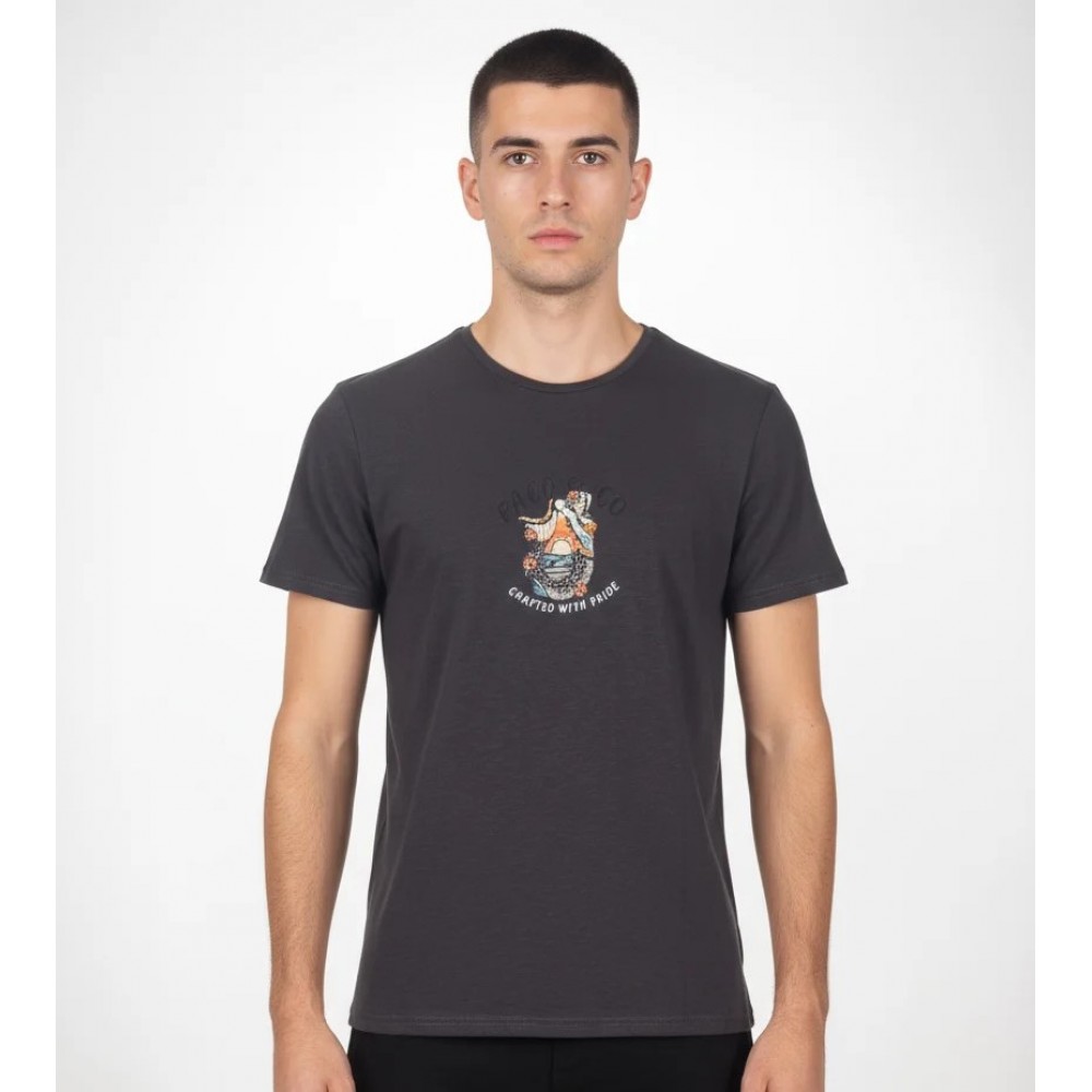 Ανδρική Μακό Μπλούζα T-Shirt Front Print Paco & Co -Ανθρακί- 2631020