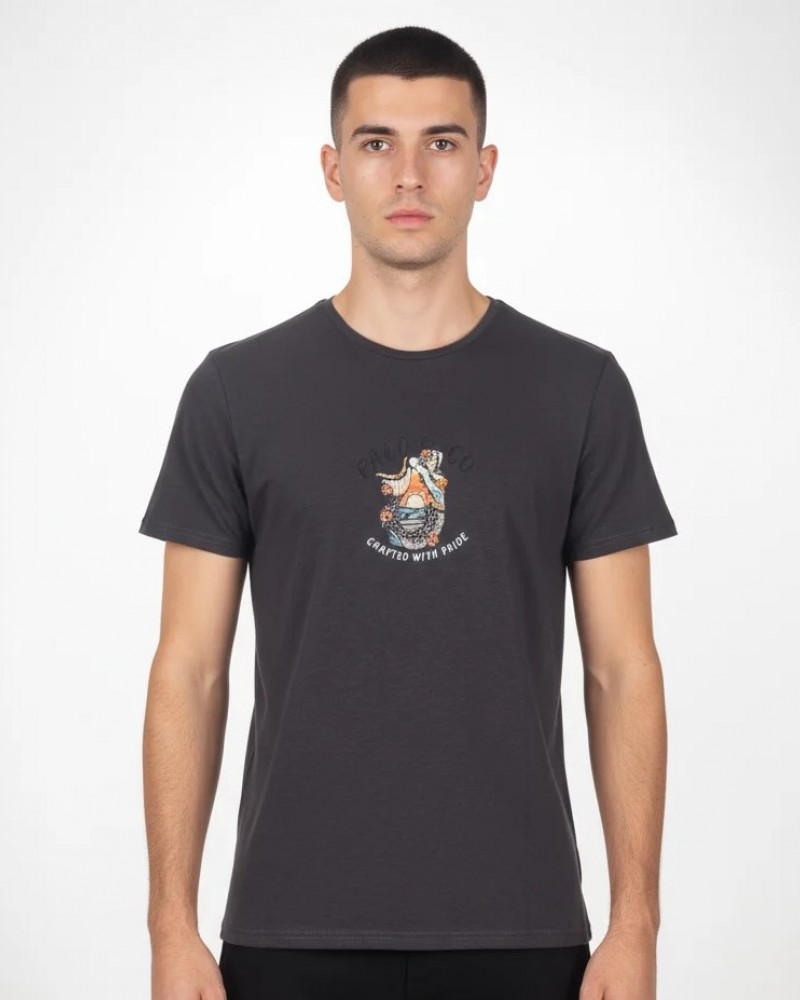 Ανδρική Μακό Μπλούζα T-Shirt Front Print Paco & Co -Ανθρακί- 