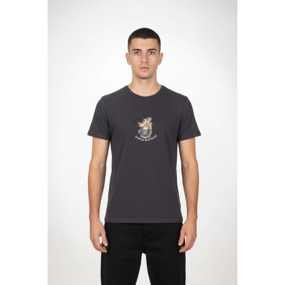 Ανδρική Μακό Μπλούζα T-Shirt Front Print Paco & Co -Ανθρακί- 2631020