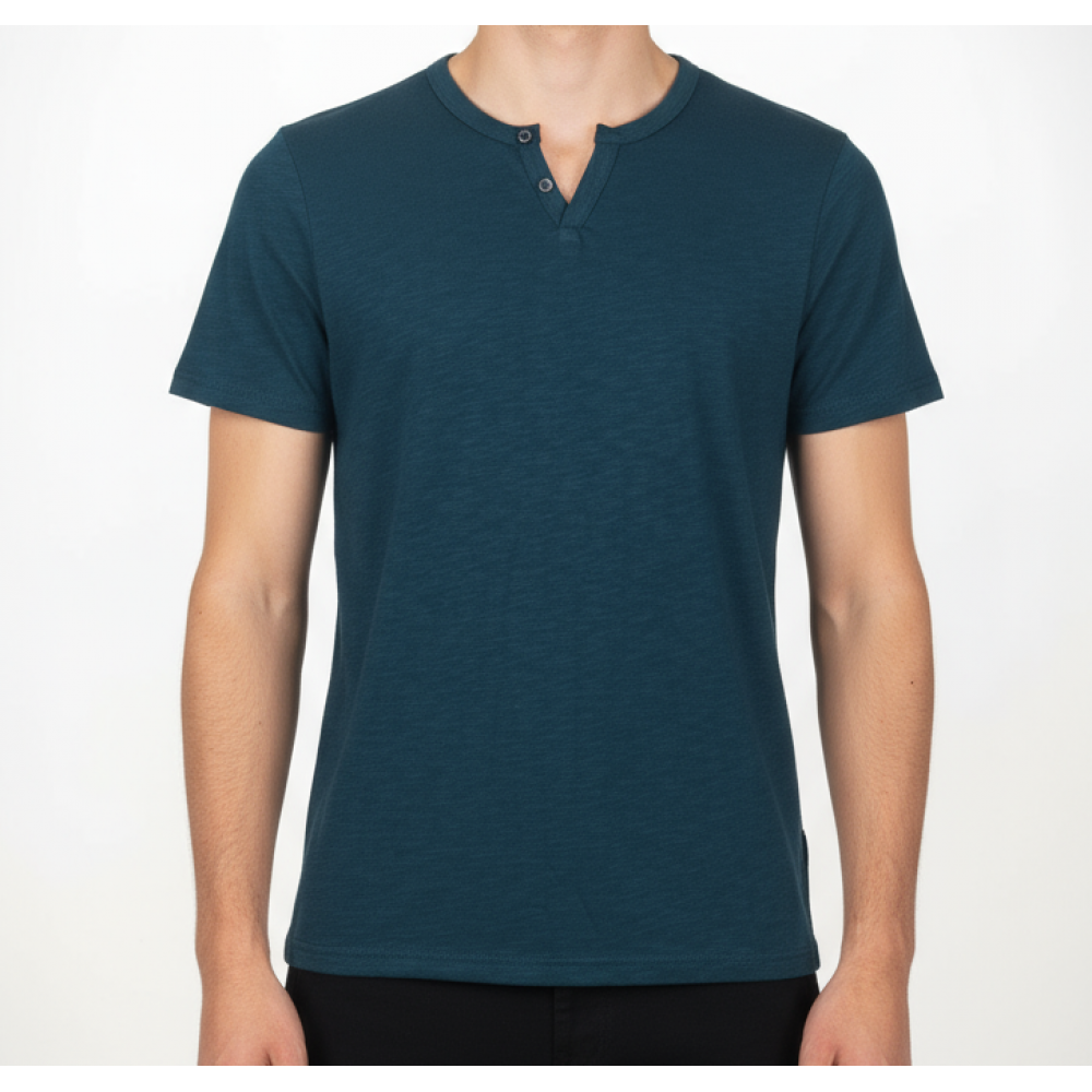 Ανδρική Μακό Μπλούζα T-Shirt Double Button Paco & Co -Πετρόλ- 2631023