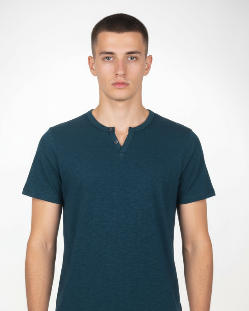 Ανδρική Μακό Μπλούζα T-Shirt Double Button Paco & Co -Πετρόλ- 