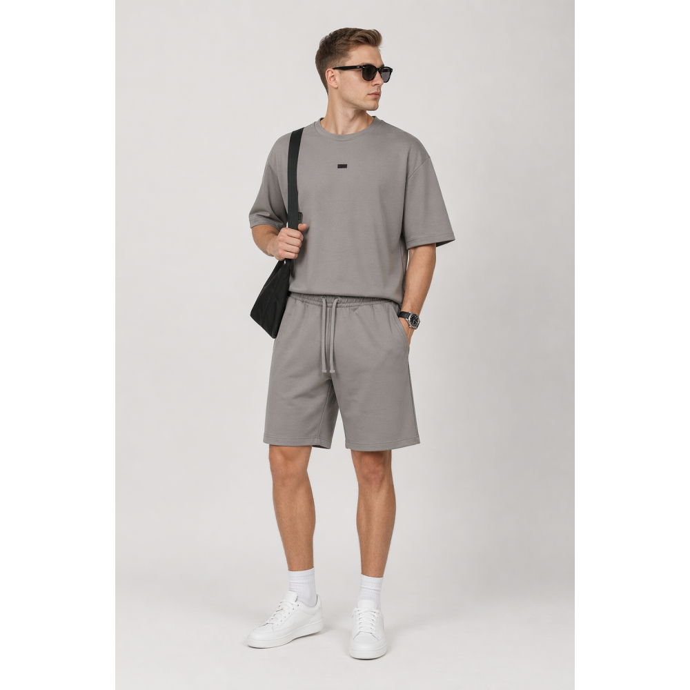 Ανδρικό Σετ με T-Shirt Μπλούζα Και Βερμούδα 2Τμχ Paco & Co -Γκρι- 2631902