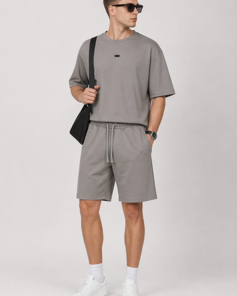 Ανδρικό Σετ με T-Shirt Μπλούζα Και Βερμούδα 2Τμχ Paco & Co -Γκρι- 