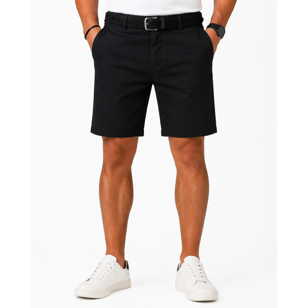 Ανδρική Υφασμάτινη Cotton Βερμούδα με Ζώνη Paco & Co -Μαύρο- 2648411