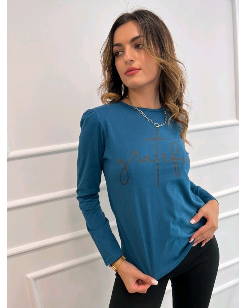 Basic Μακό Μπλούζα Με Στάμπα -Μπλε- 26509