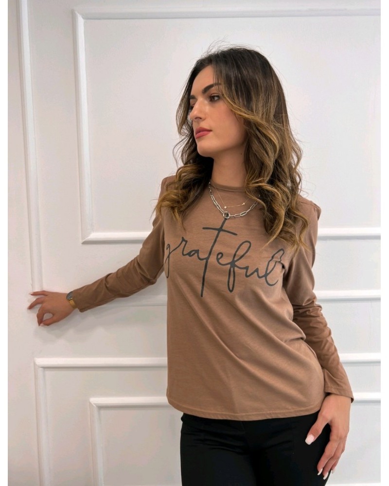 Basic Μακό Μπλούζα Με Στάμπα -Καφέ- 26509