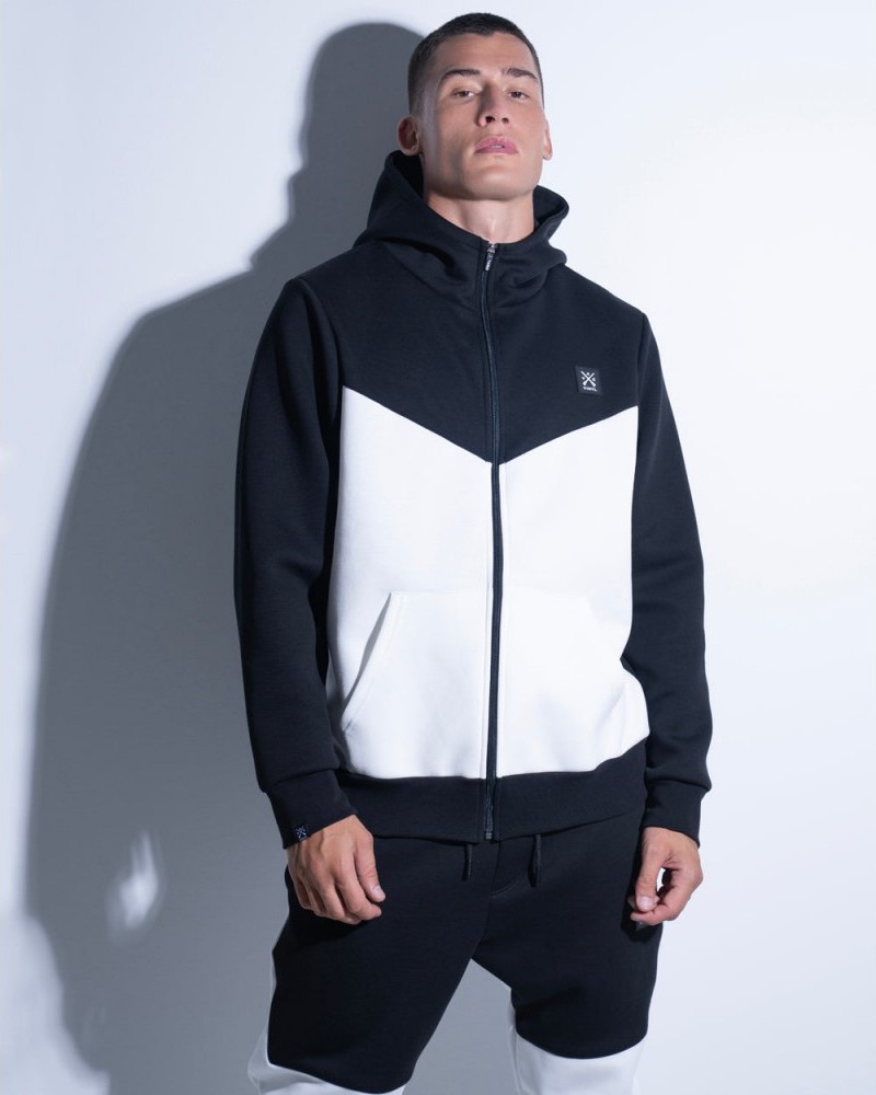 Ζακέτα Φόρμα Από Τεχνιτό Φούτερ Tech Premium Fabric Full Zip Hoodie -Μαύρο Λευκό- 26547-01
