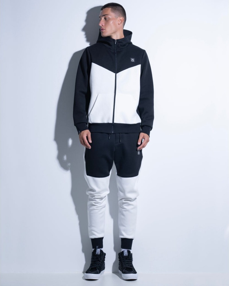 Ζακέτα Φόρμα Από Τεχνιτό Φούτερ Tech Premium Fabric Full Zip Hoodie -Μαύρο Λευκό- 26547-01