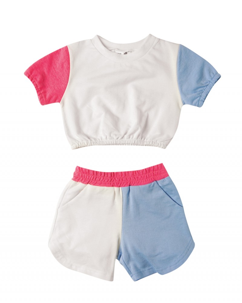 Παιδικό Σετ, Top Μπλούζακι και Shorts με Διχρωμία -Λευκό- 2675