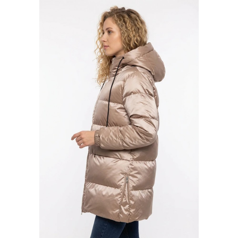 Γυναικείο Μπουφάν Αντιανεμικό Jacket με Κουκούλα και Επένδυση Paco & Co –Μπεζ/Χρυσό- 2684222