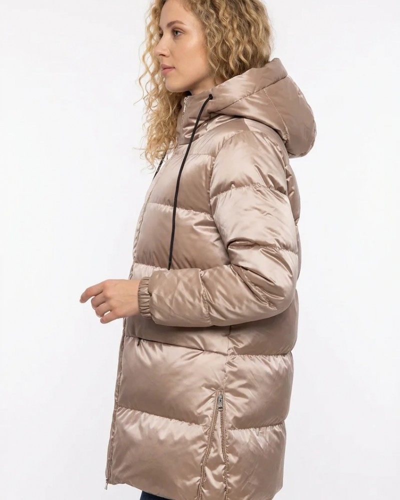 Γυναικείο Μπουφάν Αντιανεμικό Jacket με Κουκούλα και Επένδυση Paco & Co –Μπεζ/Χρυσό- 