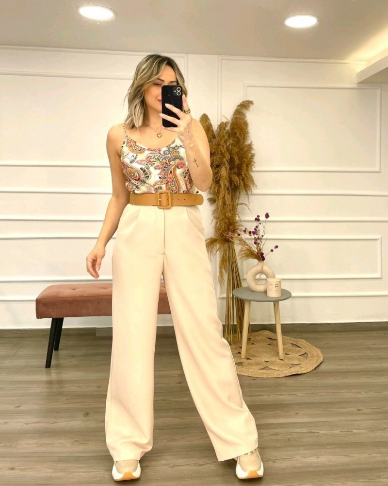 Παντελόνι Baggy Ανορθωτικό με Πιέτα και Τσέπες -Μπεζ- 27112