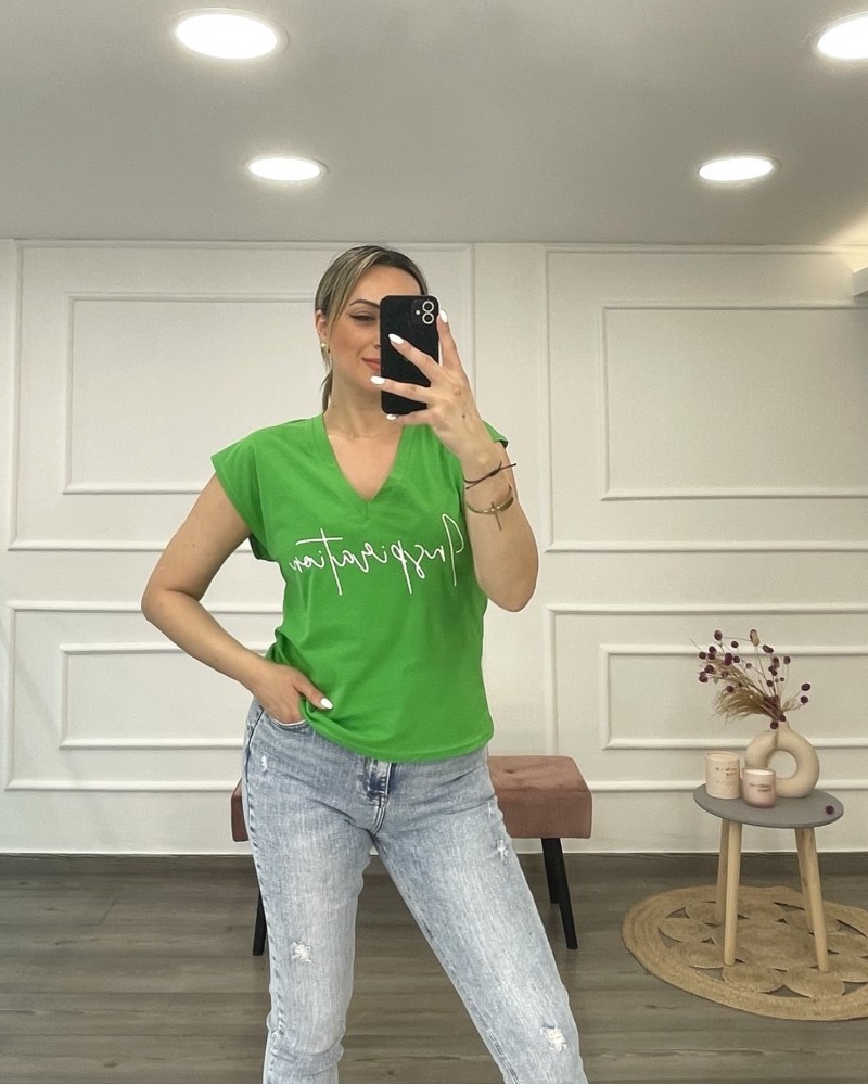 Μπλούζα T-Shirt Μακό Μονόχρωμο -Πράσινο- 27566T