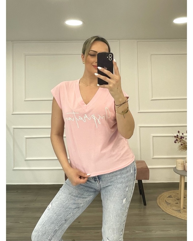Μπλούζα T-Shirt Μακό Μονόχρωμο -Ροζ- 27566T