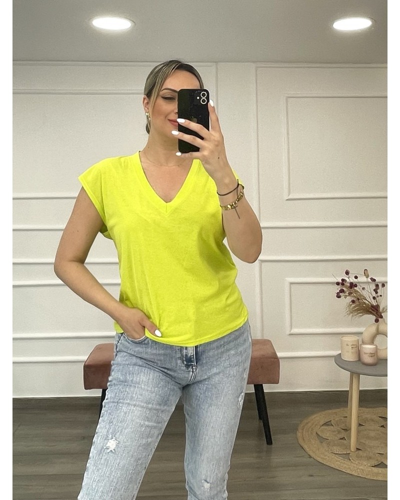 Μπλούζα T-Shirt Μακό Μονόχρωμο -Λάιμ- 27566