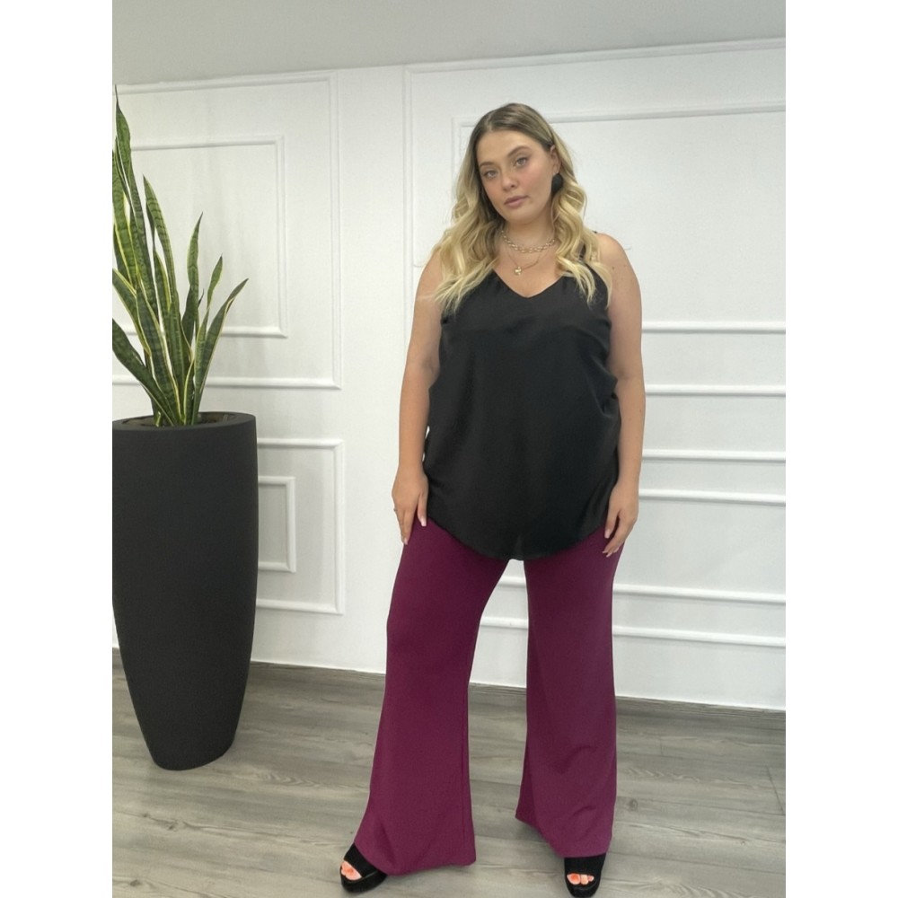 Παντελόνα Μονόχρωμη Skuba Crepe Καμπάνα Plus Size -Magenta- 28100