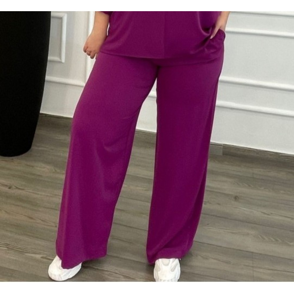 Παντελόνα Μονόχρωμη Με Λάστιχο Plus Size -Magenta- 28112P