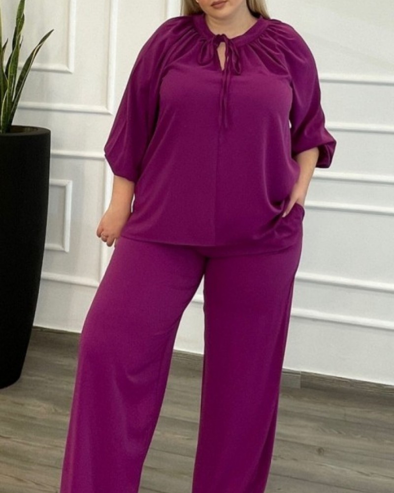 Παντελόνα Μονόχρωμη Με Λάστιχο Plus Size -Magenta- 28112P
