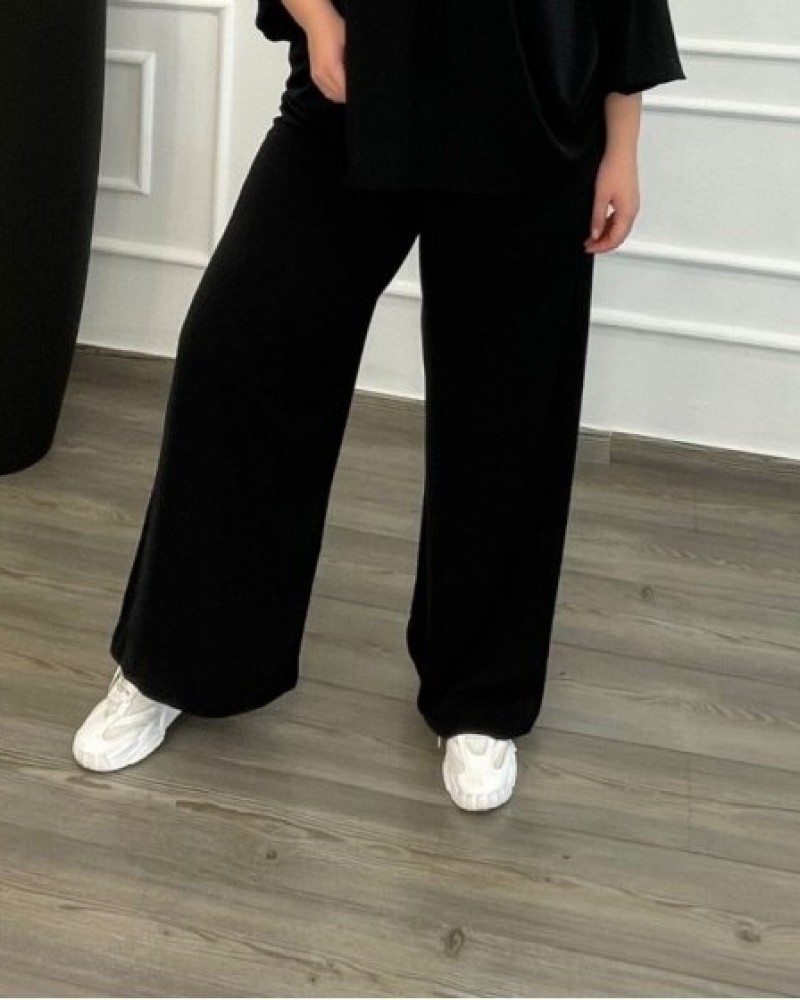 Παντελόνα Μονόχρωμη Με Λάστιχο Plus Size -Μαύρο- 28112P