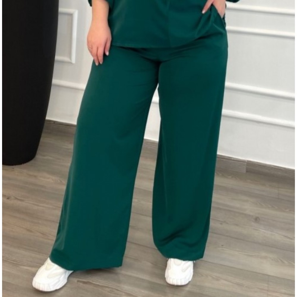 Παντελόνα Μονόχρωμη με Λάστιχο Plus Size -Πράσινο- 28112P