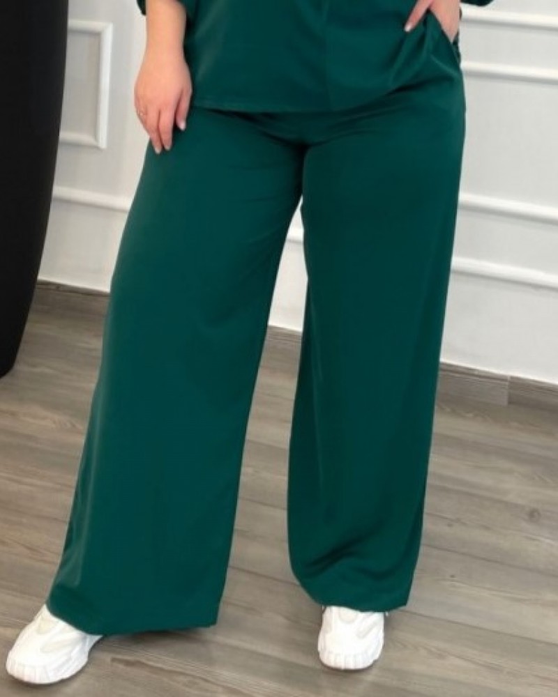 Παντελόνα Μονόχρωμη με Λάστιχο Plus Size -Πράσινο- 28112P