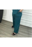 Παντελόνα Μονόχρωμη Σατέν Με Ζώνη Plus Size -Πετρόλ- 28112