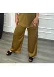 Παντελόνα Μονόχρωμη Σατέν Με Ζώνη Plus Size -Χρυσαφί- 28112
