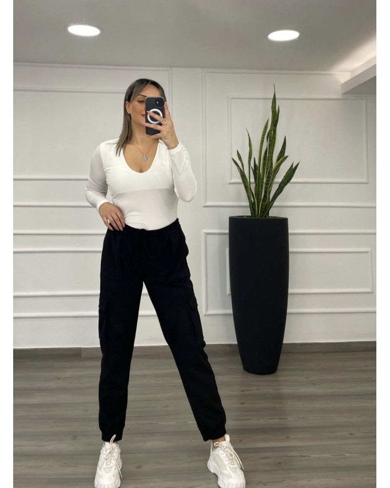 Παντελόνι Cargo Σουέτ Αλκαντάρα Με Τσέπες -Μαύρο- 28122