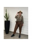 Παντελόνι Δερματίνη με Ζώνη Plus Size -Καφέ- 28126