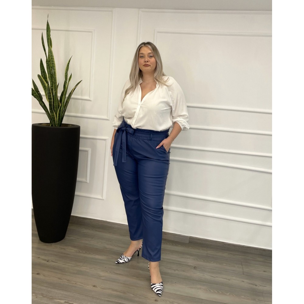 Παντελόνι Δερματίνη Με Ζώνη Plus Size -Μπλε Ρουά- 28126