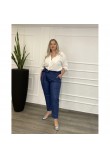 Παντελόνι Δερματίνη Με Ζώνη Plus Size -Μπλε Ρουά- 28126