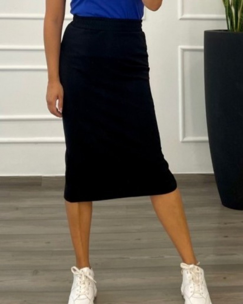 Φούστα Pencil Midi Skuba Crepe Στο Μέσο Της Γάμπας -Μαύρο- 28204