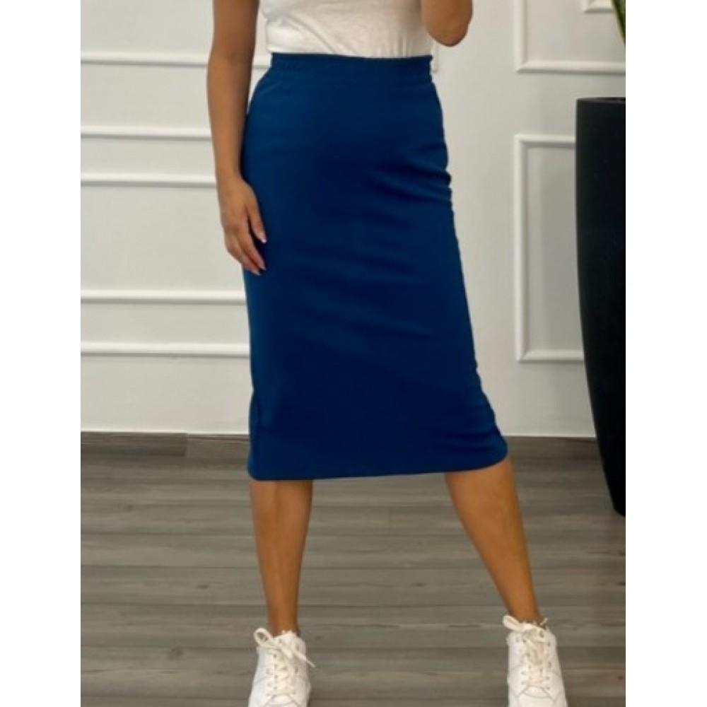 Φούστα Pencil Midi Skuba Crepe Στο Μέσο Της Γάμπας -Μπλε Ραφ- 28204